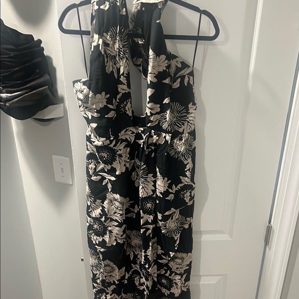 Elegant navy and Cream Floral Dress